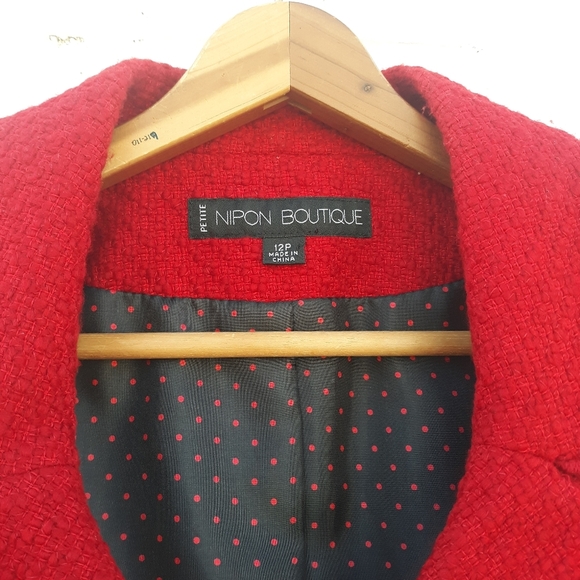 Nipon Boutique Red Tweed Blazer 12P - Picture 2 of 5